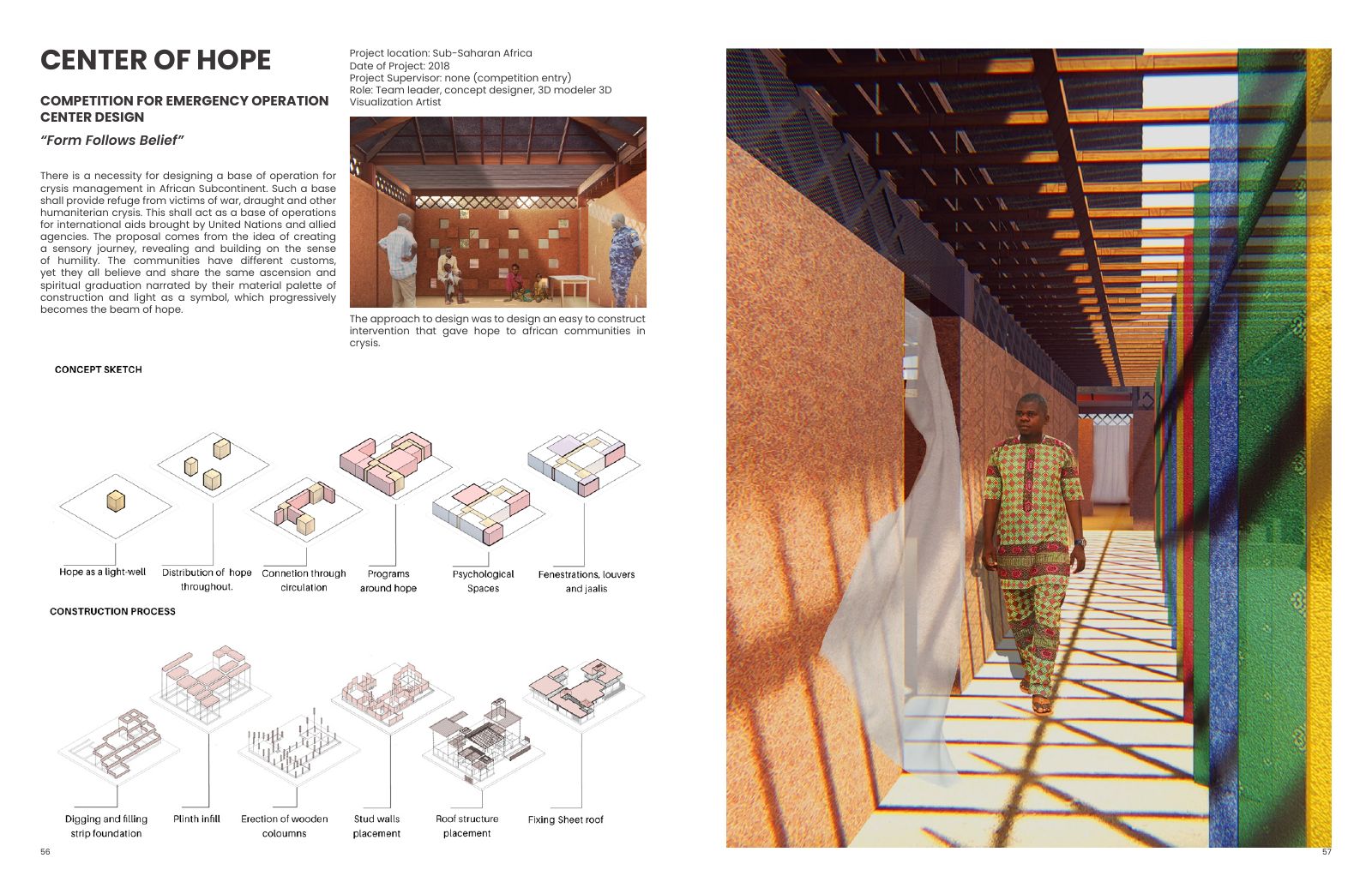 Center of Hope: Emergency-support centre premise and defining interior.
