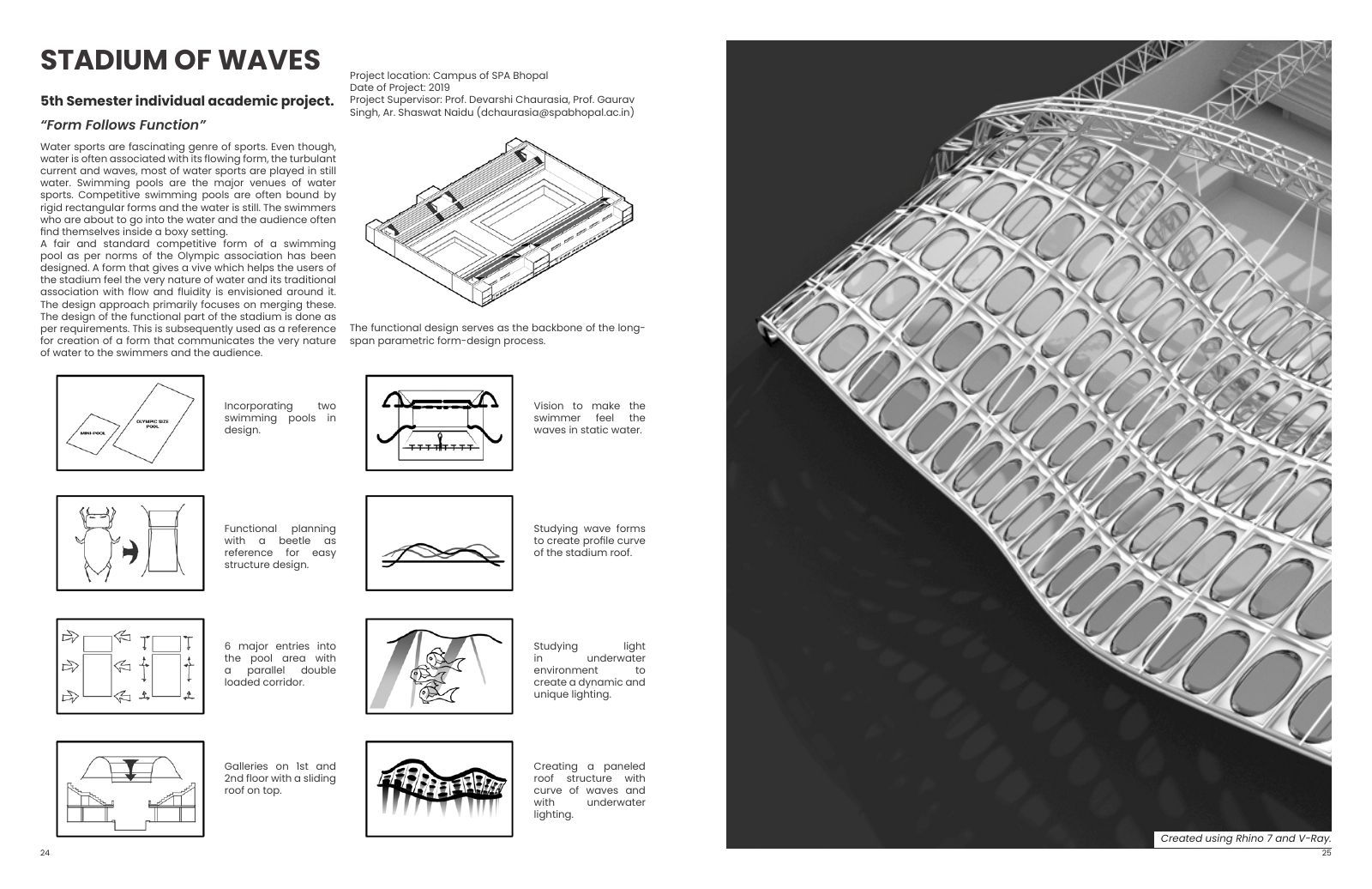 Stadium of Waves: Aquatic arena concept and roof lattice study.